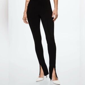 Mango Black Slit-Hem Leggings with Front Vents